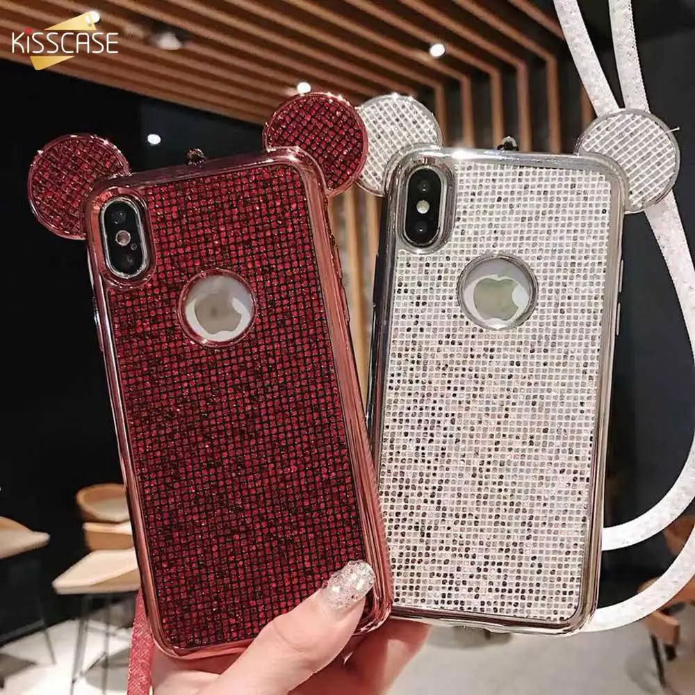 KISSCASE Soft TPU Phone Case For Samsung Galaxy S7 Edge 3D Glitter Mouse Ear Back Cover S8 S9 Plus Cases |