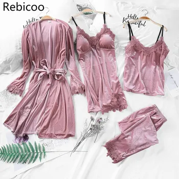 Rebicoo 4 Peices Warm Pajamas Sets Women Sexy Lace Robe Pajamas Winter Sleepwear Sleeveless Nightwear
Rebicoo 4 Peices Warm Pajamas Sets Women Sexy Lace Robe Pajamas Winter Sleepwear Sleeveless Nightwear