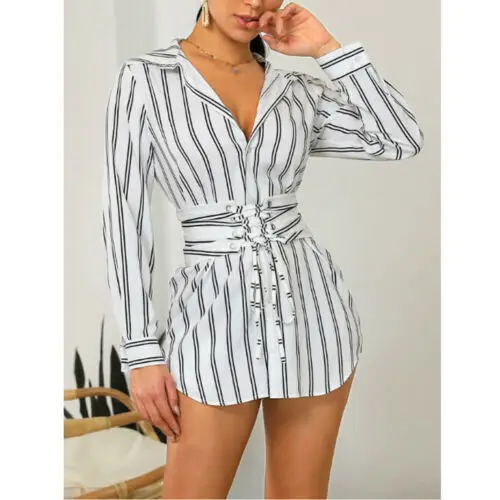 Hirigin Womens Long Sleeve Vertical Striped Bandage Lapel Bodycon Summer Beach Casual Loog Shirt
Hirigin Womens Long Sleeve Vertical Striped Bandage Lapel Bodycon Summer Beach Casual Loog Shirt