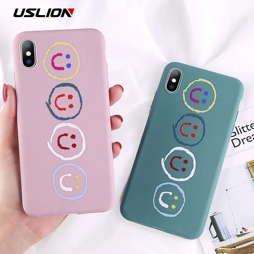 Чехол USLION с милой улыбкой для iPhone XR XS Max X чехлы телефонов рисунком девочек 7 8 6 6s Plus