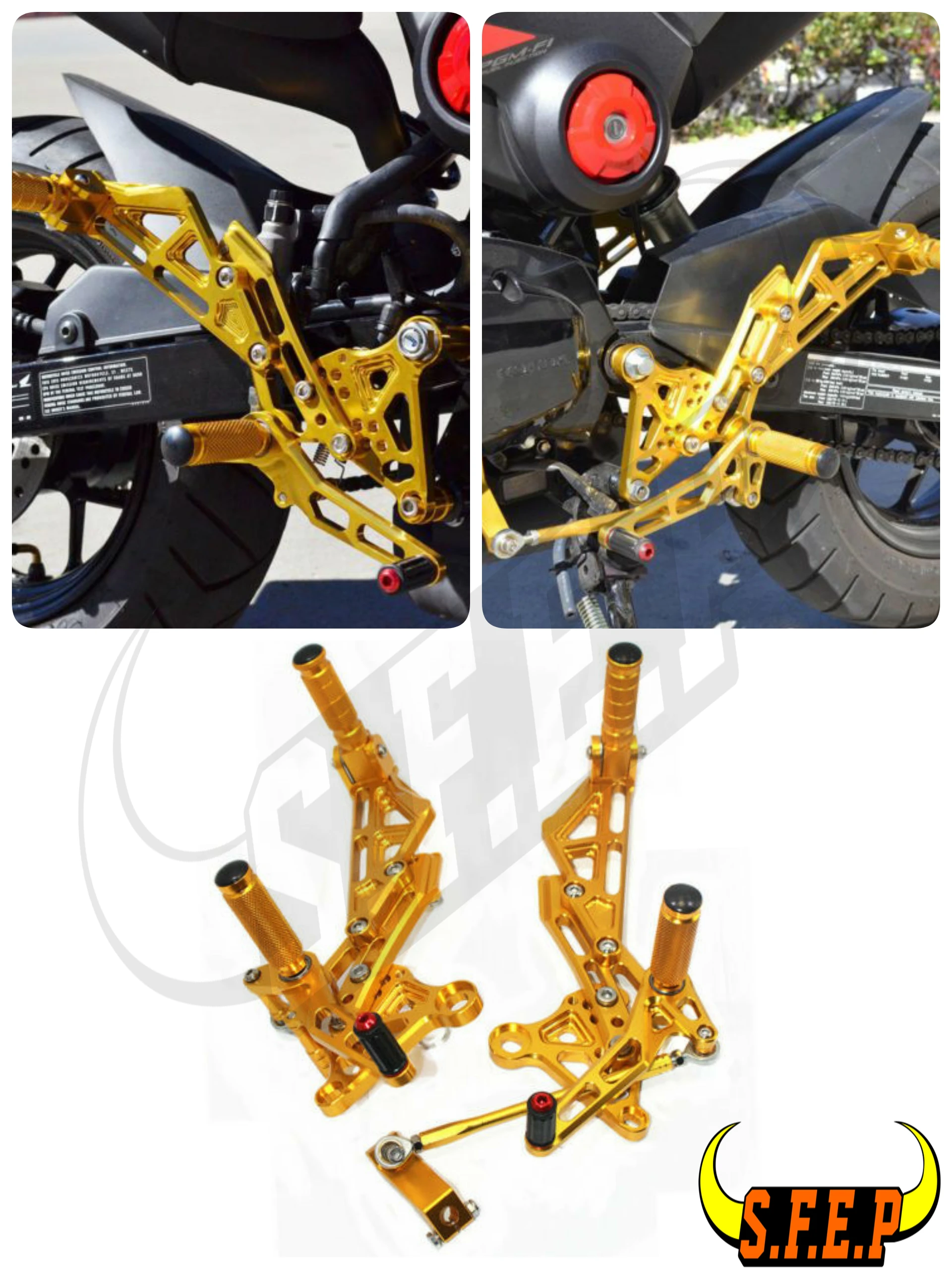 CNC Adjustable Rearset Foot Pegs Rest Pedal For HONDA GROM MSX125 MSX125SF 
CNC Adjustable Rearset Foot Pegs Rest Pedal For HONDA GROM MSX125 MSX125SF