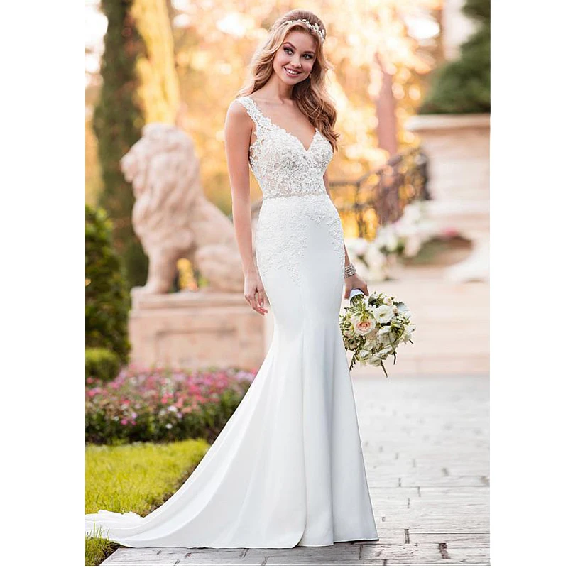 Eightale Mermaid Wedding Dress V Neck Appliques White Ivory Lace And Stain Vestido De Noiva Custom Made Wedding Gown Bride Dress
Eightale Mermaid Wedding Dress V Neck Appliques White Ivory Lace And Stain Vestido De Noiva Custom Made Wedding Gown Bride Dress