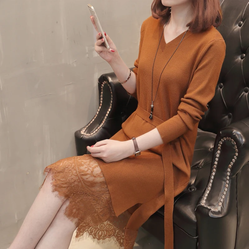 XL-XXXL Plus Size Knitted Dress Elegant Women Winter Clothes 2019 Sexy V-neck Long Sleeve Patchwork Lace Sweater Midi Dresses
XL-XXXL Plus Size Knitted Dress Elegant Women Winter Clothes 2019 Sexy V-neck Long Sleeve Patchwork Lace Sweater Midi Dresses