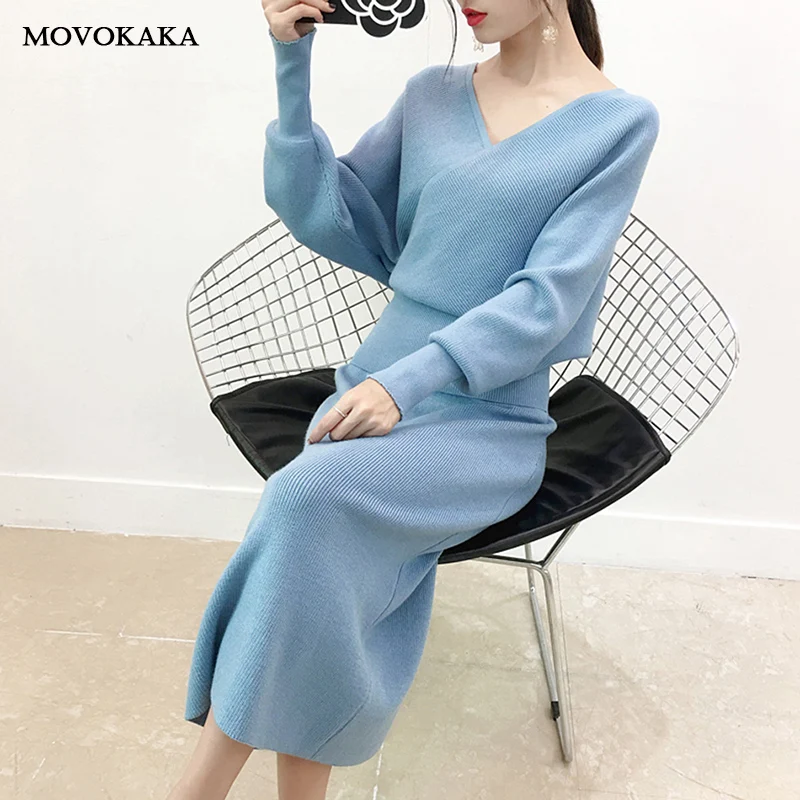 Womens Sets Autumn Winter Sweater Dress For Women Open Back Two-pice Sexy Knitted Sweater Dress V-neck Long Sleeve Loose Dresses
Womens Sets Autumn Winter Sweater Dress For Women Open Back Two-pice Sexy Knitted Sweater Dress V-neck Long Sleeve Loose Dresses