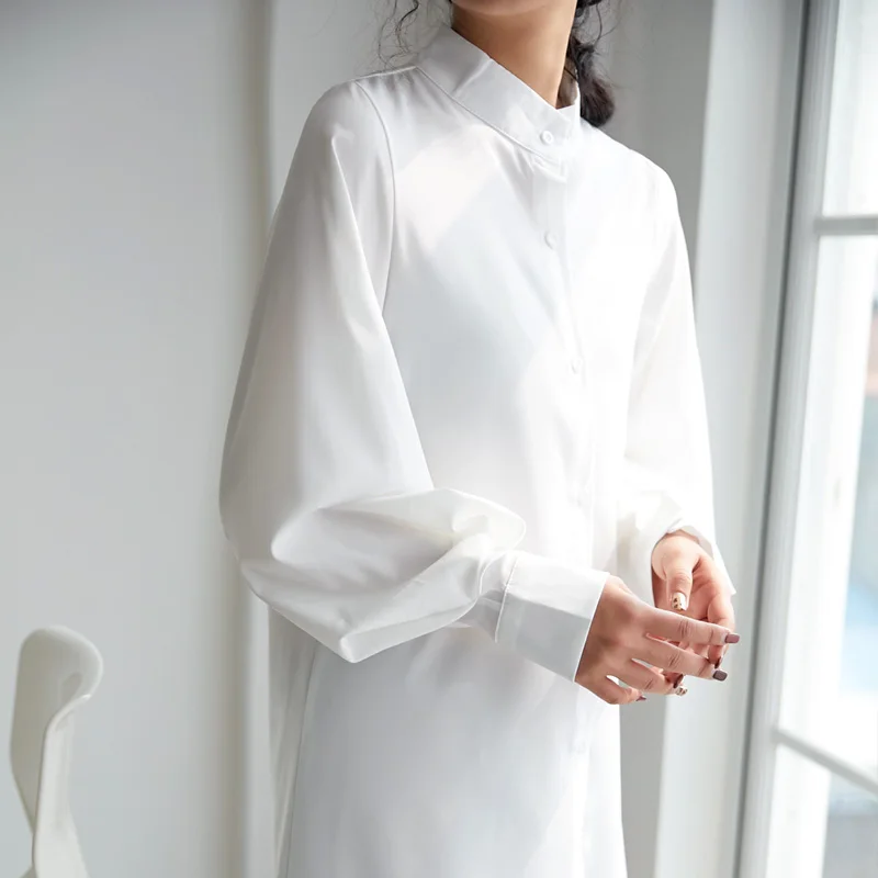 2019 long beach style white shirt retro lantern sleeve stand collar chiffon shirt female long sleeve sunscreen dress
2019 long beach style white shirt retro lantern sleeve stand collar chiffon shirt female long sleeve sunscreen dress