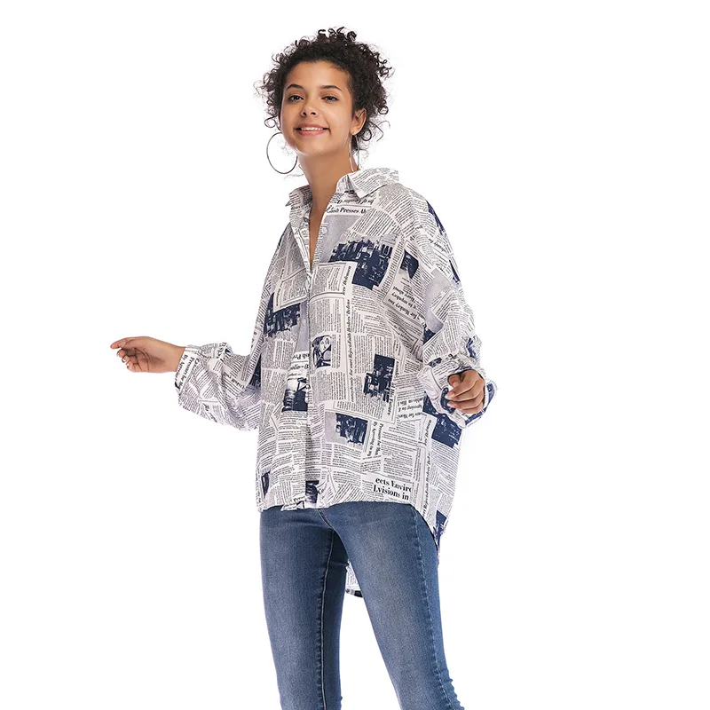 2019 Fashion Letter Printed Newspaper Womens Shirt Single Breasted Long Sleeve Streetwear Female Blouses Loose Spring Autumn
2019 Fashion Letter Printed Newspaper Womens Shirt Single Breasted Long Sleeve Streetwear Female Blouses Loose Spring Autumn