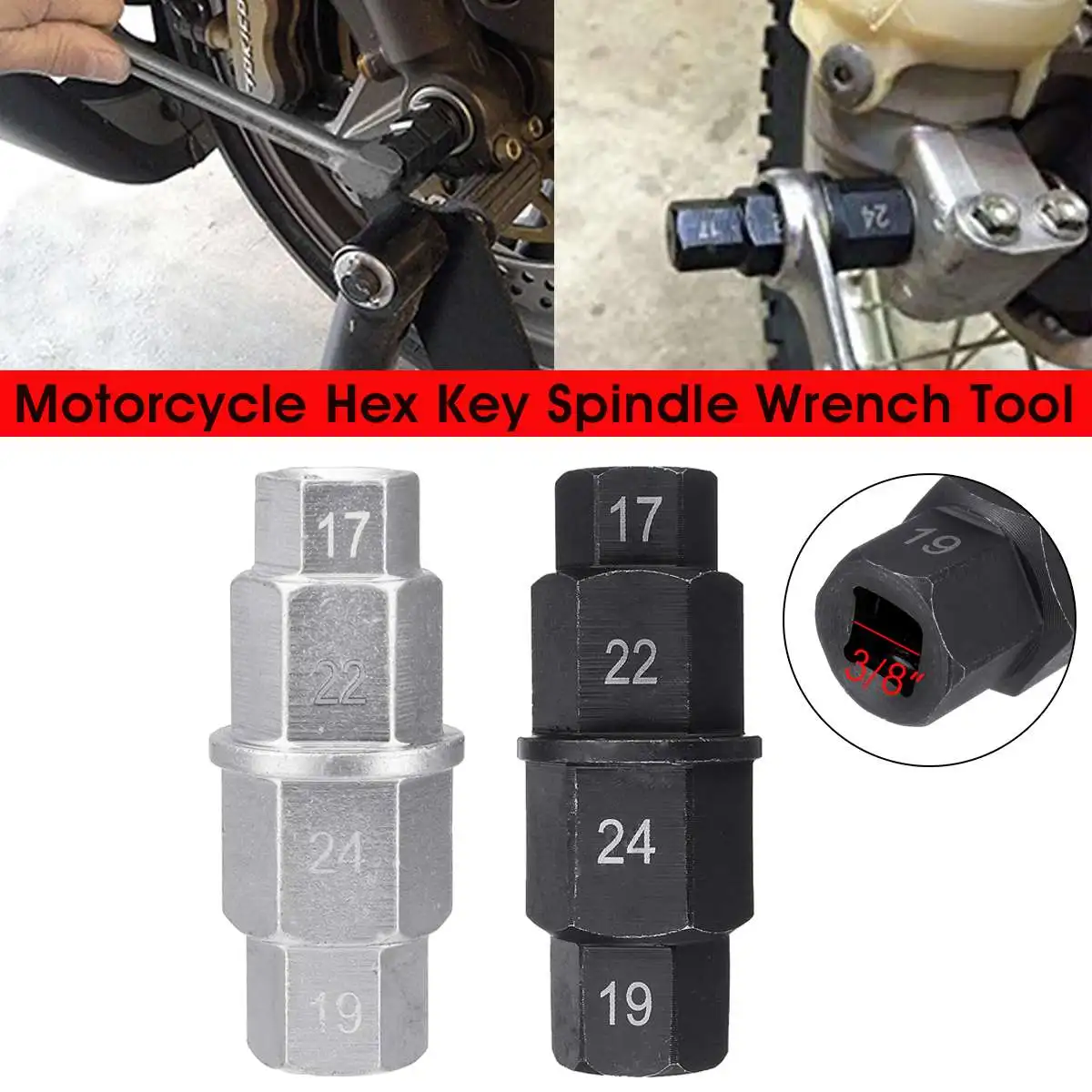 Universal Motorcycle 3/8" Hex Key Spindle Wrench Tool Front Wheel 17/19/22/24mm For Kawasaki/Honda/Suzuki/Yamaha
Universal Motorcycle 3/8" Hex Key Spindle Wrench Tool Front Wheel 17/19/22/24mm For Kawasaki/Honda/Suzuki/Yamaha