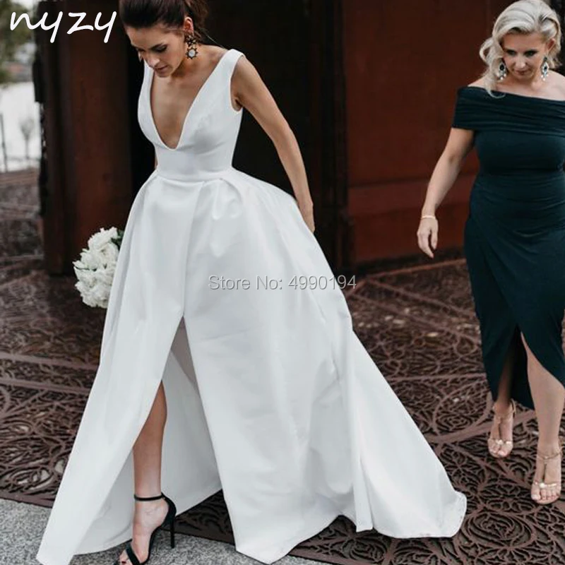 NYZY W16 White Satin Deep V Neck High Leg Slit Elegant Boho Wedding Dress 2019 vestido de novia robe de mariee abiti da sposa
NYZY W16 White Satin Deep V Neck High Leg Slit Elegant Boho Wedding Dress 2019 vestido de novia robe de mariee abiti da sposa