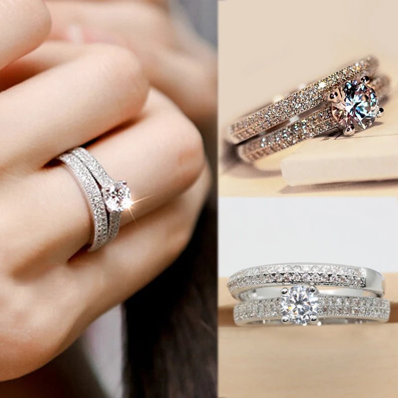 Exquisite Graceful Women Silvery Sparkling Perfect Round Cut Zircon Stone Rings Unique Allergy Free Couples 2PCS/Pack Hot 2019
Exquisite Graceful Women Silvery Sparkling Perfect Round Cut Zircon Stone Rings Unique Allergy Free Couples 2PCS/Pack Hot 2019