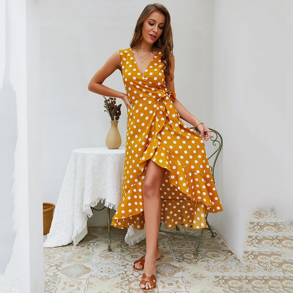 Women Dress Dot Sleeveless Bohemian Dress High Waist Cascading Ruffe Beach Dress Fashion Summer Party Modis New 2019 D40
Women Dress Dot Sleeveless Bohemian Dress High Waist Cascading Ruffe Beach Dress Fashion Summer Party Modis New 2019 D40