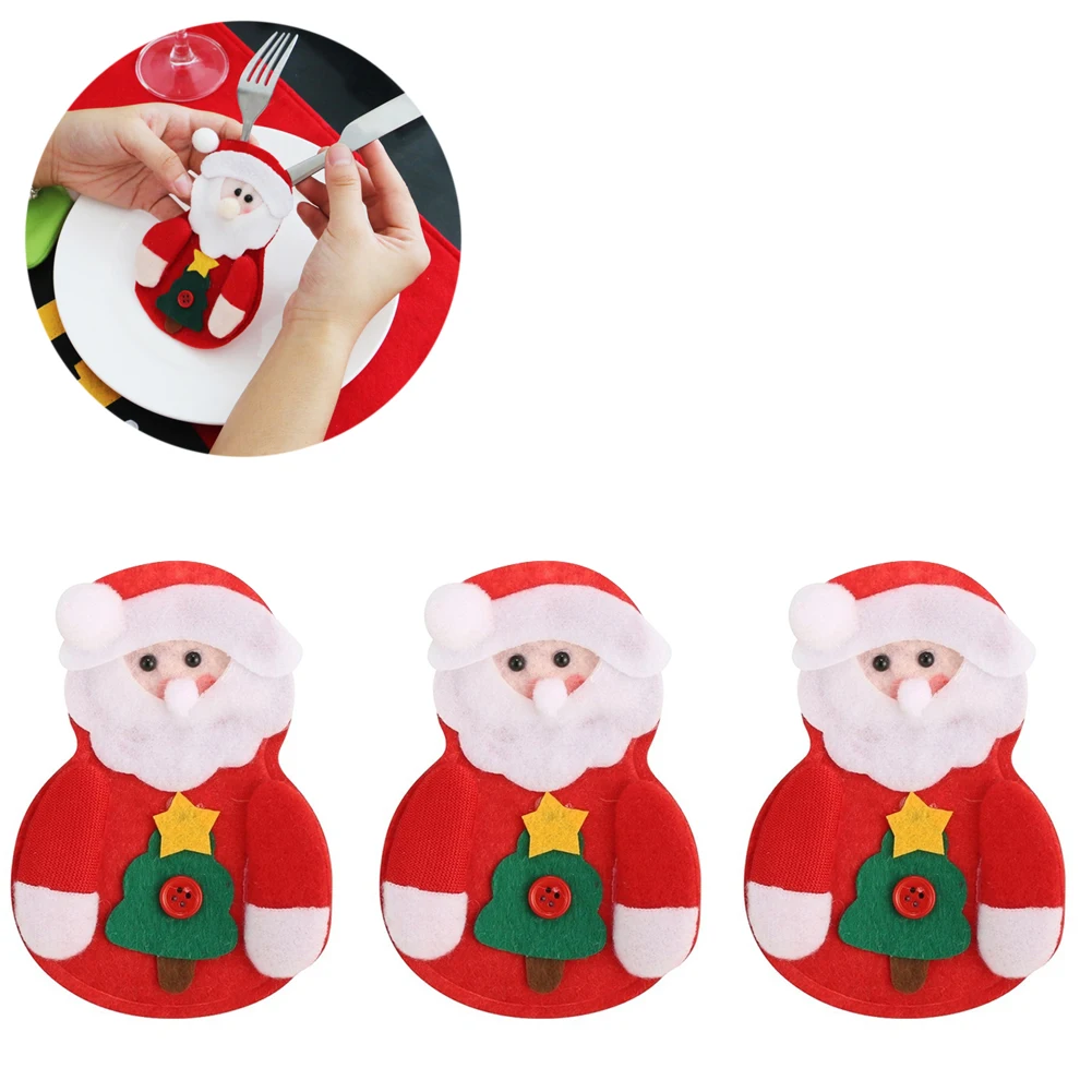 Фото 6Pcs Christmas Tableware Pocket Decorations Table Cutlery Tree Old Man Sets Dinner Party |