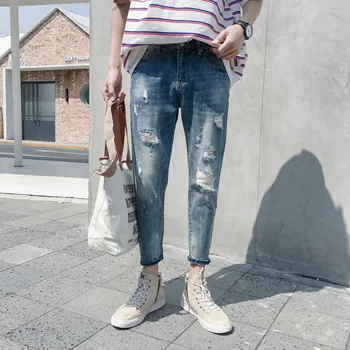 2019 Summer Men's Holes Stretch Elastic Casual Pants Slim Fit Classic Blue Color Jeans Youth Male Biker Denim Trousers 28-34 
2019 Summer Men's Holes Stretch Elastic Casual Pants Slim Fit Classic Blue Color Jeans Youth Male Biker Denim Trousers 28-34