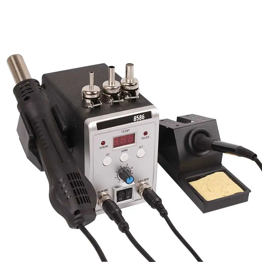 Black 8586 700W 220V 2 In 1 Smd Rework Soldering Station Hot Air Solder Iron With Welding Repair Tools
Black 8586 700W 220V 2 In 1 Smd Rework Soldering Station Hot Air Solder Iron With Welding Repair Tools