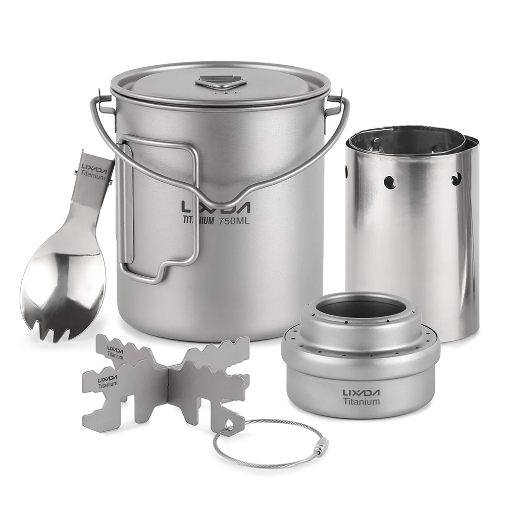 5pcs Camping Cookware Set Titanium Camping Utensils Water Cup Alcohol Stove Foldable Cross Stove Stand Rack Spork Windscreen
5pcs Camping Cookware Set Titanium Camping Utensils Water Cup Alcohol Stove Foldable Cross Stove Stand Rack Spork Windscreen