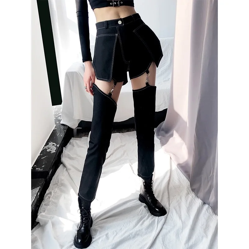 Punk Ankle Banded Pants High Waist Woman Holes Hollow Out Black Jeans Fashion Overalls
Punk Ankle Banded Pants High Waist Woman Holes Hollow Out Black Jeans Fashion Overalls