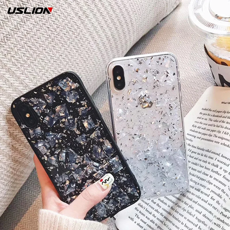 USLION Glitter Eposy Shell Phone Case For iPhone X XR XS Max 8 7 Plus Silver Foil Cases For iPhone 6 6S Plus Soft Silicon Cover
USLION Glitter Eposy Shell Phone Case For iPhone X XR XS Max 8 7 Plus Silver Foil Cases For iPhone 6 6S Plus Soft Silicon Cover