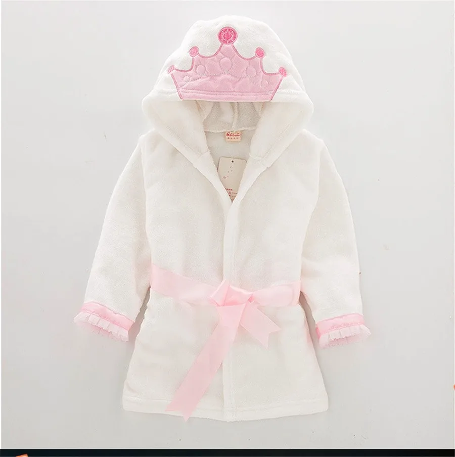 Kids Bath Robes Fashion Children Bathrobe Home Wear Baby Girl Boys Cute Crown Pajamas Flannel Hooded Sleepwear 2-6 Y Nightwear | Детская