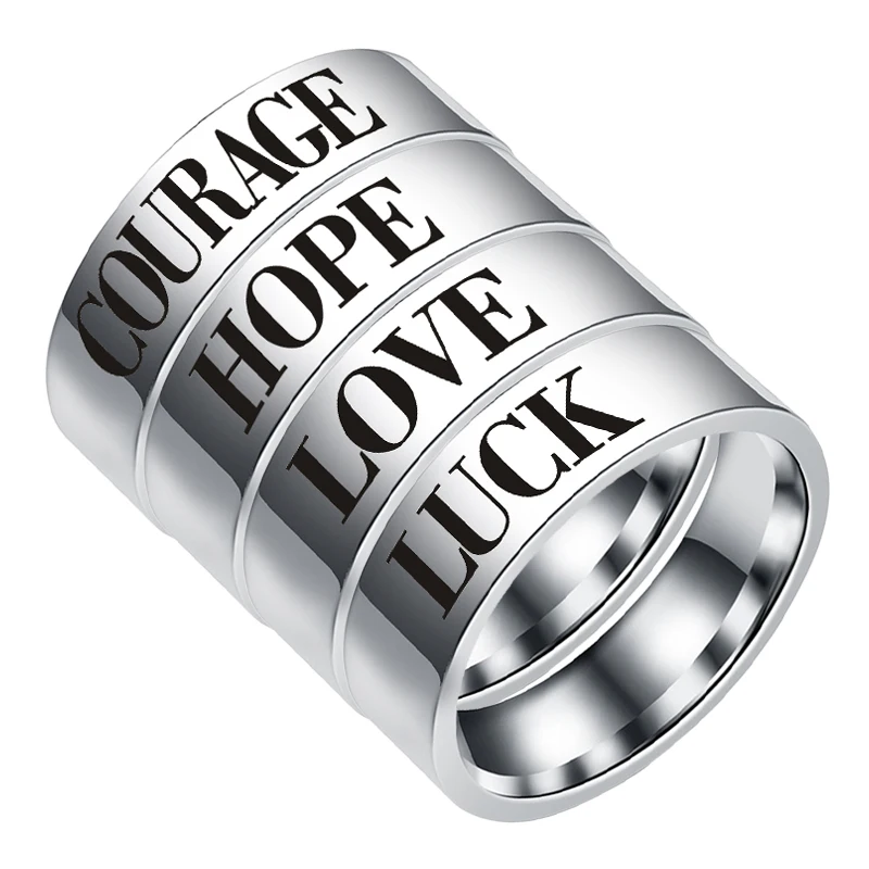 Silver men and women titanium steel ring love hope courage luck love gift between family and friends
Silver men and women titanium steel ring love hope courage luck love gift between family and friends
