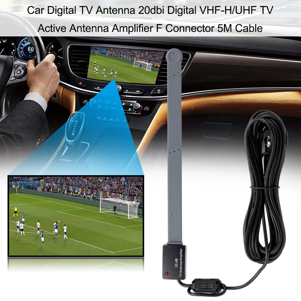 Car Digital TV Antenna 20dbi Digital VHF-H/UHF TV Active Antenna Amplifier F Connector 5M Cable
Car Digital TV Antenna 20dbi Digital VHF-H/UHF TV Active Antenna Amplifier F Connector 5M Cable