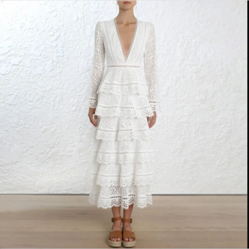 Women Sexy Deep V-neck Layers Ruffles Party Long Dress 2019 Fashion Brand Summer Hollow Out Lace Long Sleeve Maxi Cake Dress
Women Sexy Deep V-neck Layers Ruffles Party Long Dress 2019 Fashion Brand Summer Hollow Out Lace Long Sleeve Maxi Cake Dress