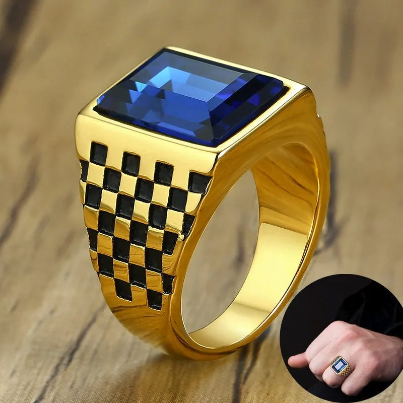 Stainless Steel Men Signet Ring With Huge Princess Cut Blue CZ in Golden Anel Aneis
Stainless Steel Men Signet Ring With Huge Princess Cut Blue CZ in Golden Anel Aneis