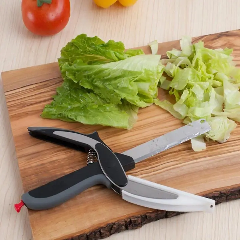 Clever Stainless Steel 2 in 1 Vegetable Knife Scissor Cutter Shear Slicer Food Chopper Outdoor Smart Herbs Kitchen Accessories
Clever Stainless Steel 2 in 1 Vegetable Knife Scissor Cutter Shear Slicer Food Chopper Outdoor Smart Herbs Kitchen Accessories