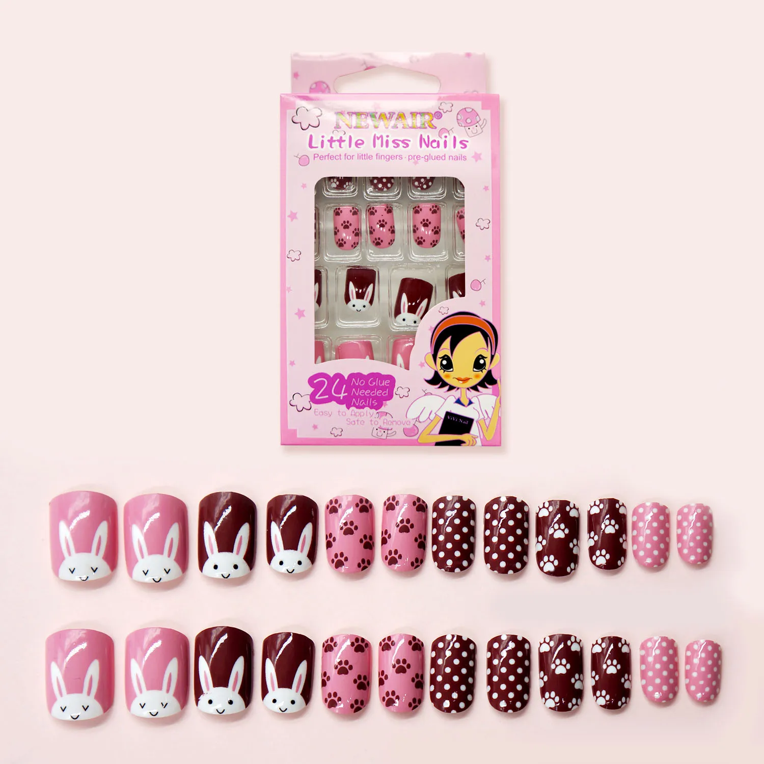 Press on Kids False Nails for Children Cartoon Rabbit Full Cover Pink Fake Nails Art Acrylic Pre-glue Cute Animals Patterns
Press on Kids False Nails for Children Cartoon Rabbit Full Cover Pink Fake Nails Art Acrylic Pre-glue Cute Animals Patterns