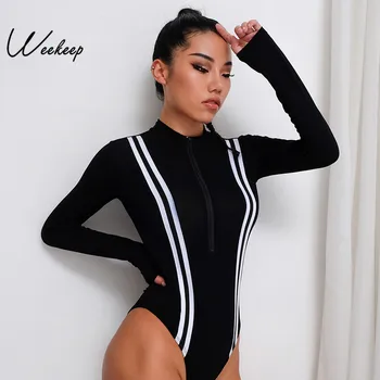 Sexy Women Sexy Black Stripped Bodycon Bodysuit Spring Autumn Long Sleeve Bodysuits Front Zipper One Piece Romper Jumpsuits
Sexy Women Sexy Black Stripped Bodycon Bodysuit Spring Autumn Long Sleeve Bodysuits Front Zipper One Piece Romper Jumpsuits