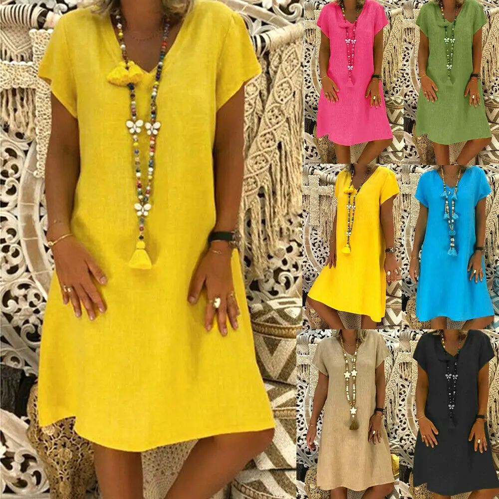 Plus Size Women's Cotton Summer Dress Party Short Sleeve Ladies Long Casual Dress Robe Femme vestidos
Plus Size Women's Cotton Summer Dress Party Short Sleeve Ladies Long Casual Dress Robe Femme vestidos