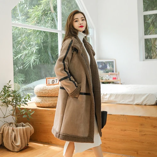 Japan 2018 Winter Women Faux Sheepskin Suede Suede Coat Thick Coat Flocking Wool Women's Long Leather Coats Plus Size Outerwear
Japan 2018 Winter Women Faux Sheepskin Suede Suede Coat Thick Coat Flocking Wool Women's Long Leather Coats Plus Size Outerwear