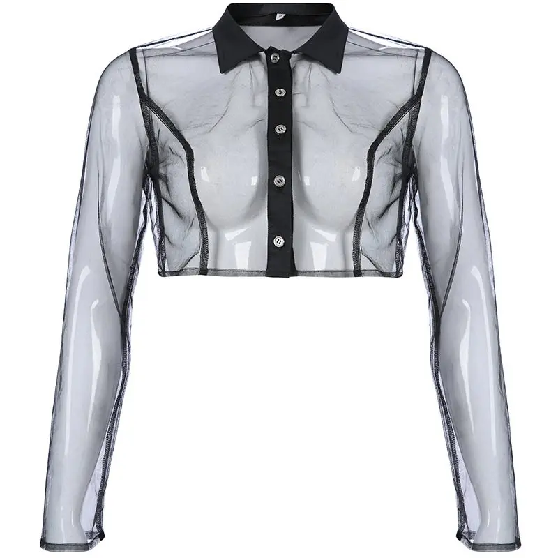 Sexy Shirts Women Goth Mesh See Through Club Wear Summer Crop Top Long Sleeve Blouse 2019 Black Loose Casual Street Ladies Shirt
Sexy Shirts Women Goth Mesh See Through Club Wear Summer Crop Top Long Sleeve Blouse 2019 Black Loose Casual Street Ladies Shirt
