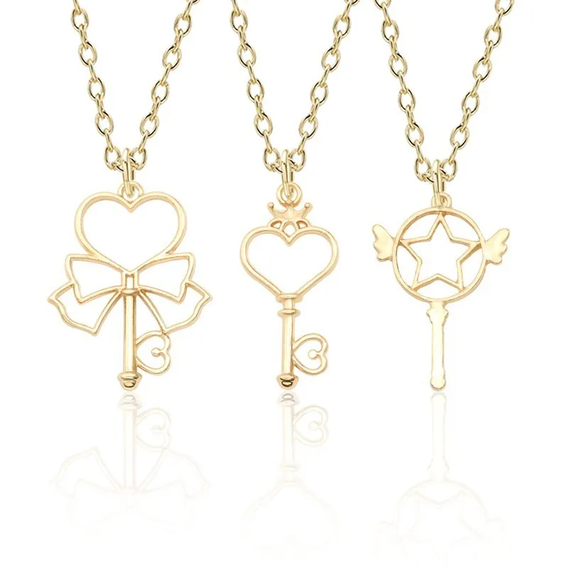 Cardcaptor Sakura Necklace Women Gold Metal bowknot Star Heart Key Pendant Necklace Cosplay SAKURA Card Captor Sakura Jewelry
Cardcaptor Sakura Necklace Women Gold Metal bowknot Star Heart Key Pendant Necklace Cosplay SAKURA Card Captor Sakura Jewelry