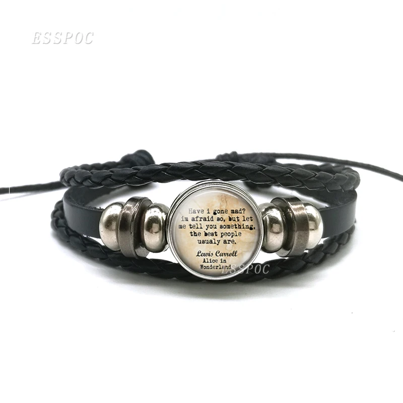Have I Gone Mad Alice In Wonderland Quote Black Leather Bracelets ,DIY Glass Cabochon Creative Bracelets , Fashion Charm Jewelry
Have I Gone Mad Alice In Wonderland Quote Black Leather Bracelets ,DIY Glass Cabochon Creative Bracelets , Fashion Charm Jewelry
