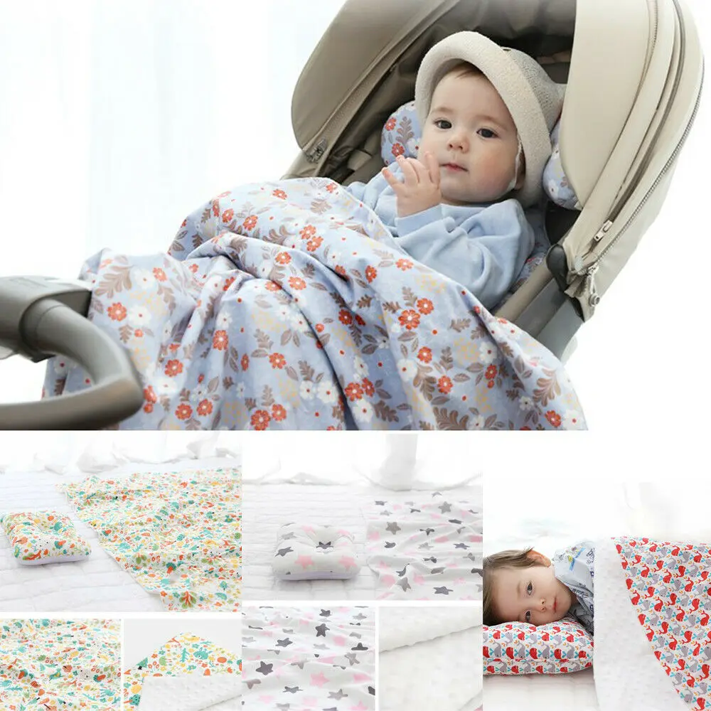 

Newest 2PCS Baby Wrap Girl Boy Pillow Blanket/Crib Quilt Soft Minky Double Dotted Backing 75*100cm