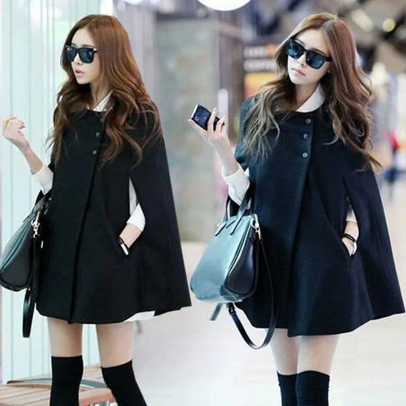 Women Coat With Pockets Loose O-Neck Batwing Wool Poncho Autumn Winter Warm A-Line Long Jacket Cloak Cape Parka Outwear
Women Coat With Pockets Loose O-Neck Batwing Wool Poncho Autumn Winter Warm A-Line Long Jacket Cloak Cape Parka Outwear