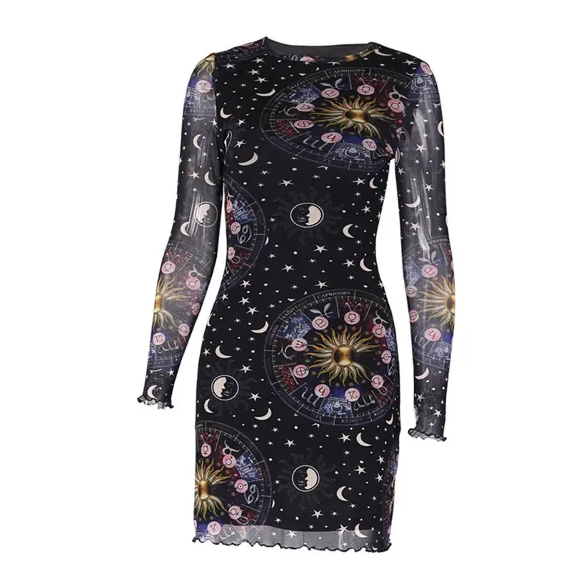 2019 Spring New Mini Dress Women Gothic Sexy See Through Harajuku Moon Print Hipster Wave Hem Street Girl Goth Casual Dresses
2019 Spring New Mini Dress Women Gothic Sexy See Through Harajuku Moon Print Hipster Wave Hem Street Girl Goth Casual Dresses