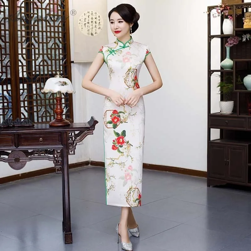 New Print Long Cheongsam China Double Layer Dresses Oriental Style Similar Qi Pao Women Traditional Chinese Dress Slim Qipao
New Print Long Cheongsam China Double Layer Dresses Oriental Style Similar Qi Pao Women Traditional Chinese Dress Slim Qipao