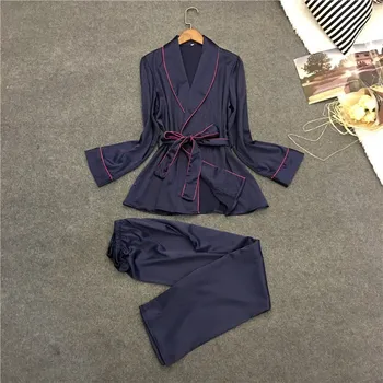 4 Colors Turn-Down Collar Long Sleeve Casual Sleepwear Ladies Spring Summer Sashes Slim Thin Nightwear
4 Colors Turn-Down Collar Long Sleeve Casual Sleepwear Ladies Spring Summer Sashes Slim Thin Nightwear