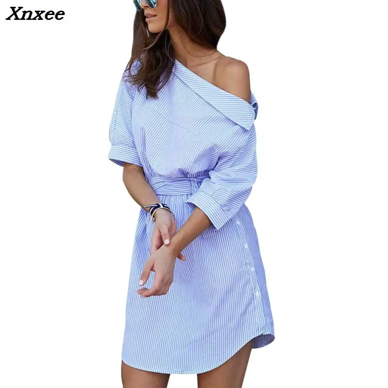 Summer fashion casual streetwear clothes blue striped polyester dress sexy one shoulder with belt party beach dresses vestidos
Summer fashion casual streetwear clothes blue striped polyester dress sexy one shoulder with belt party beach dresses vestidos