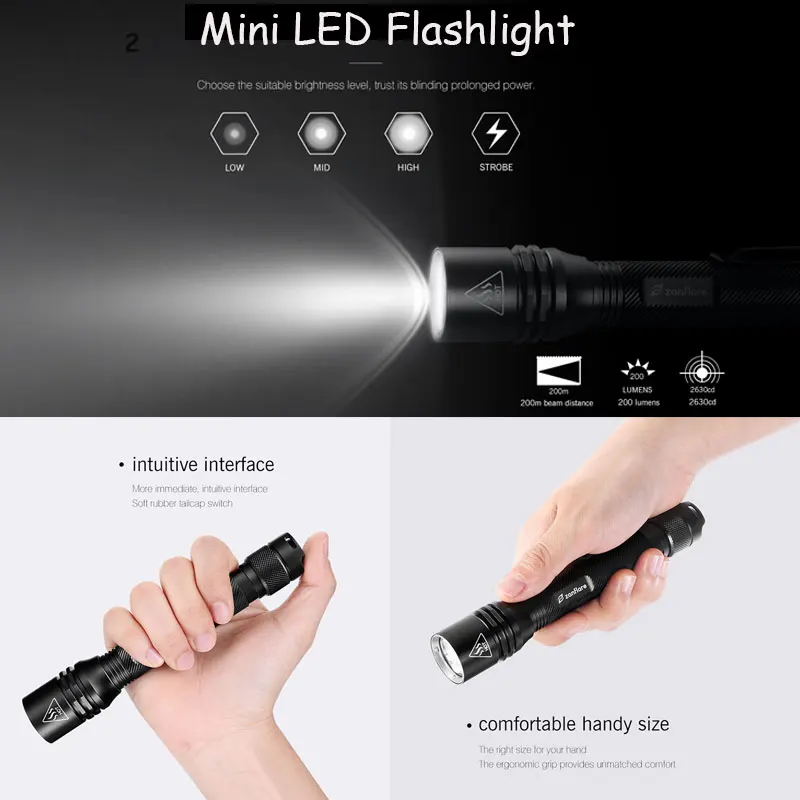 

Zanflare F2 Pen Light Portable Mini LED Flashlight Torch Cree XP-G3 Flashlight 200LM 4Mode Hunting Camping Lamp By 2xAA battery