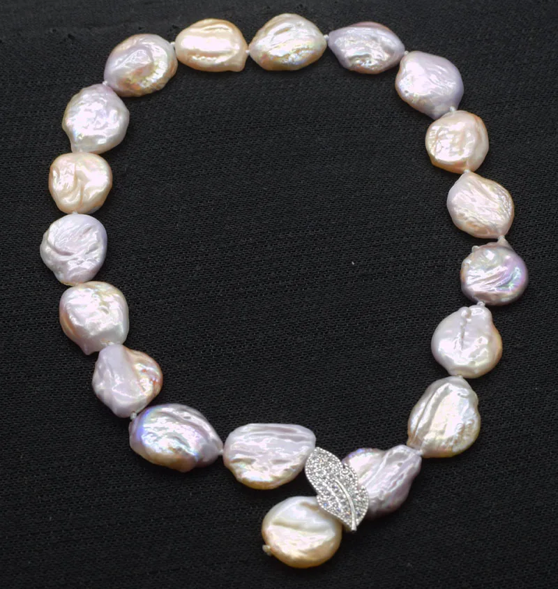 

freshwater pearl pink mix purple flat reborn keshi 18-22mm baroque necklace 17inch FPPJ wholesale beads nature