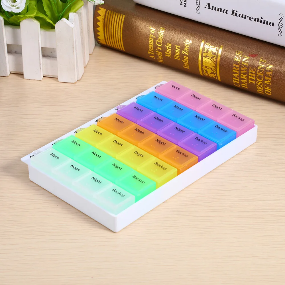 Colorful 28 Compartment Lid Tablet Box Case Organizer Week Storage Case Container For Medicine Drug Cases
Colorful 28 Compartment Lid Tablet Box Case Organizer Week Storage Case Container For Medicine Drug Cases