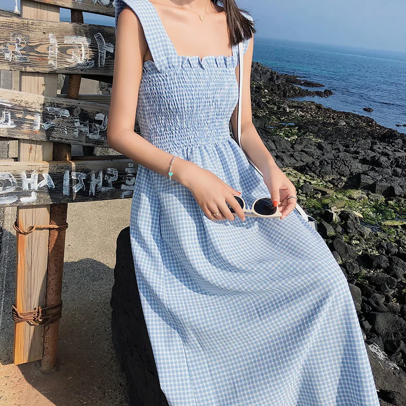 2019 Korean Style Summer Sexy Spaghetti Strap Dress High Waist Elastic Sleeveless Plaid Dress Outwear Women Cute Dresses
2019 Korean Style Summer Sexy Spaghetti Strap Dress High Waist Elastic Sleeveless Plaid Dress Outwear Women Cute Dresses