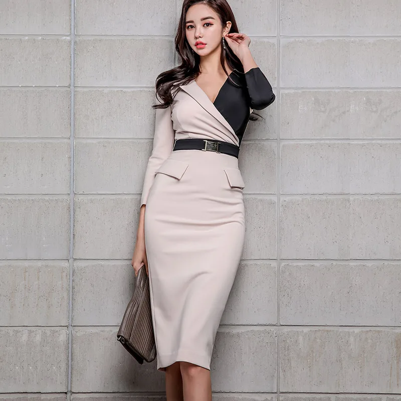 2019 Contrast Color Patchwork Pencil Dress Women 2019 Spring Belted Bodycon Business Dresses Fitted Sheath V-neck Vestidos
2019 Contrast Color Patchwork Pencil Dress Women 2019 Spring Belted Bodycon Business Dresses Fitted Sheath V-neck Vestidos