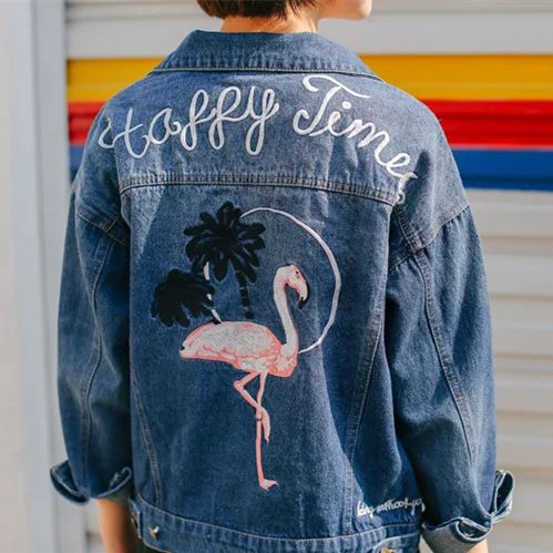 Spring 2018 Women Denim Jacket Vintage Letters Flamingo Embroidery Turn Down Collar Long Sleeve Jeans Coat jaqueta jeans C86
Spring 2018 Women Denim Jacket Vintage Letters Flamingo Embroidery Turn Down Collar Long Sleeve Jeans Coat jaqueta jeans C86
