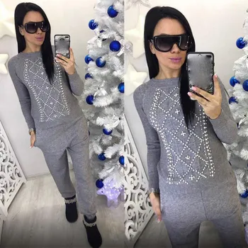 Autumn Women Sweaters Knitting Suits 2 Pieces Sets Solid Knitted Beading Top Pullovers And Pants Women Tracksuit
Autumn Women Sweaters Knitting Suits 2 Pieces Sets Solid Knitted Beading Top Pullovers And Pants Women Tracksuit