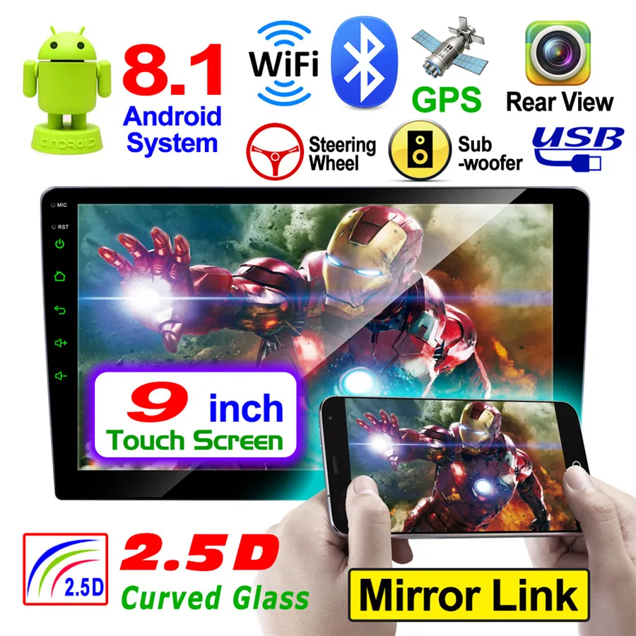 

Newest 9" 2DIN Android 8.1 Quad-core RAM 1GB ROM 16GB Car Stereo Radio AM FM GPS Wifi + Rear Camera