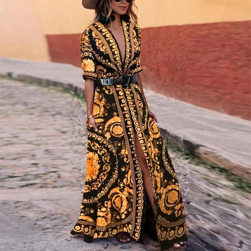 Women Summer Boho Floral Half Sleeve Long Maxi Dress Ladies Deep V Neck Casual Loose Party Beach Sundress New 2019
Women Summer Boho Floral Half Sleeve Long Maxi Dress Ladies Deep V Neck Casual Loose Party Beach Sundress New 2019