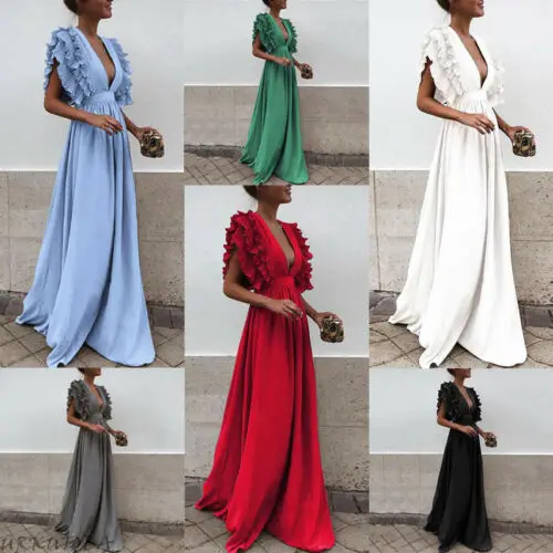 Summer Women Ruffle Sleeve Long Evening Party Dress V Neck Dresses Ball Gown Backless Wedding New Plus Size
Summer Women Ruffle Sleeve Long Evening Party Dress V Neck Dresses Ball Gown Backless Wedding New Plus Size