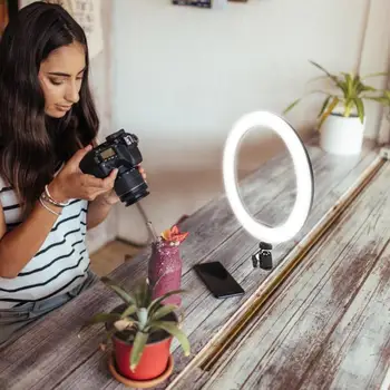 Dimmable Ring Light 10 inches LED SMD 3200-5500K Ring Light Kit Video Light w/Ball Head Phone Holder
Dimmable Ring Light 10 inches LED SMD 3200-5500K Ring Light Kit Video Light w/Ball Head Phone Holder